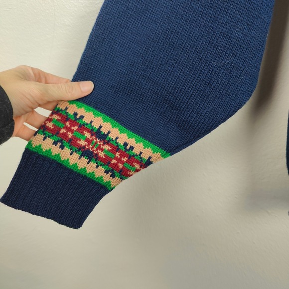 Vintage Pendleton Wool Sweater Womens Small Navy‎ Blue V Neck Fair Isle Trim - Picture 5 of 9